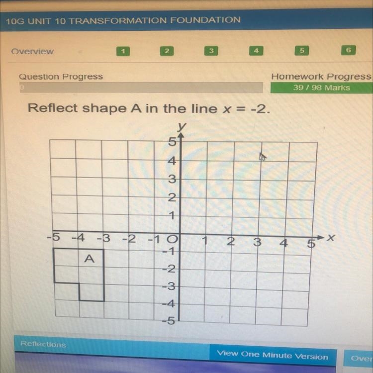 Reflect shape A in the line x = -2. 51 4 3 1 -5 -4 -3 -2 2 -1 O -1 3 4 A 4-example-1