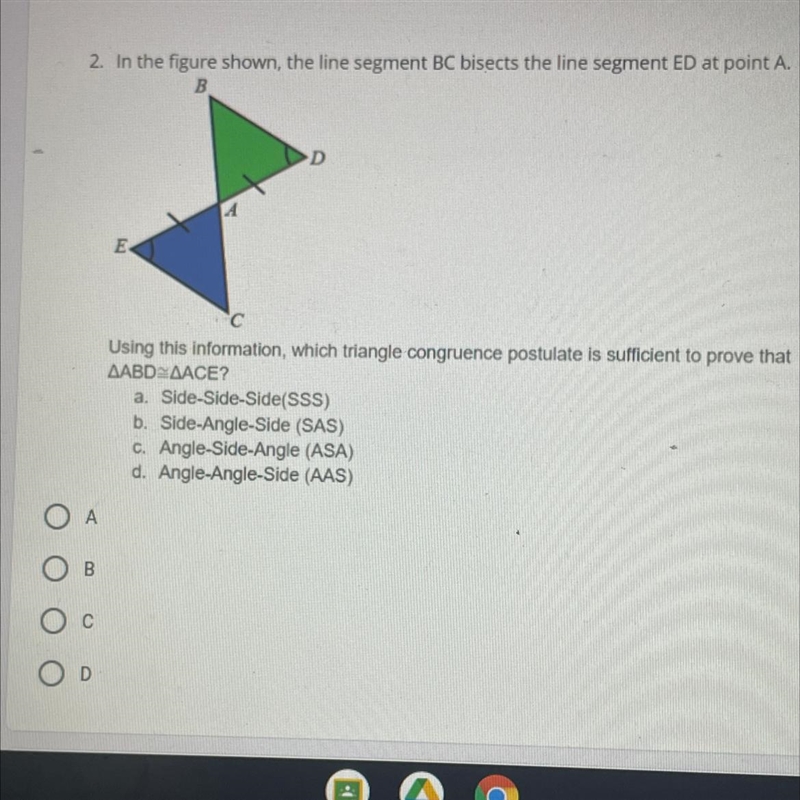 Using this information, which triangle congruence postulate is sufficient to prove-example-1