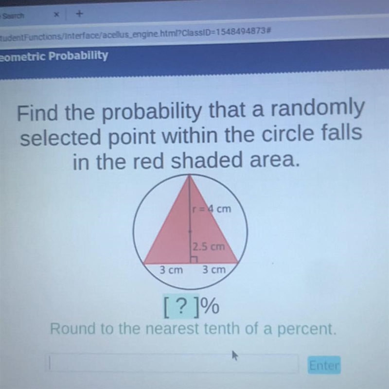 Find the probability that a randomly selected point within the circle falls in the-example-1