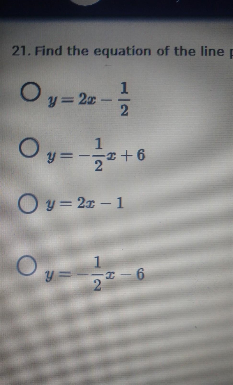 Write the equation of the line passing through point 2, 5 and parallel to y=-1/2x-example-1