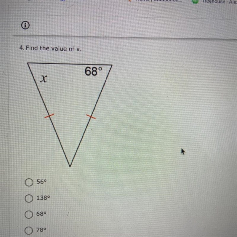 4. Find the value of x. 68° X-example-1