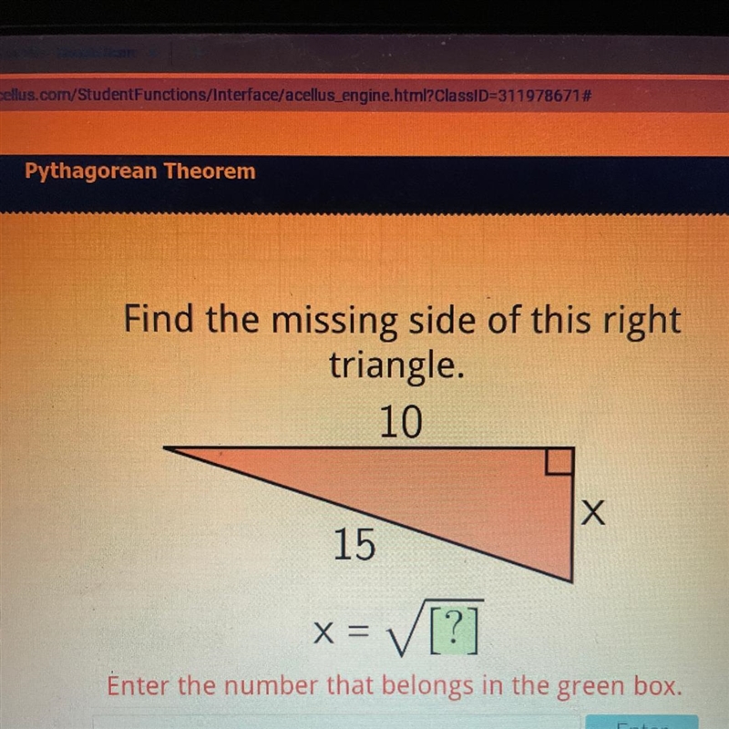 Find the missing side of the right triangle-example-1