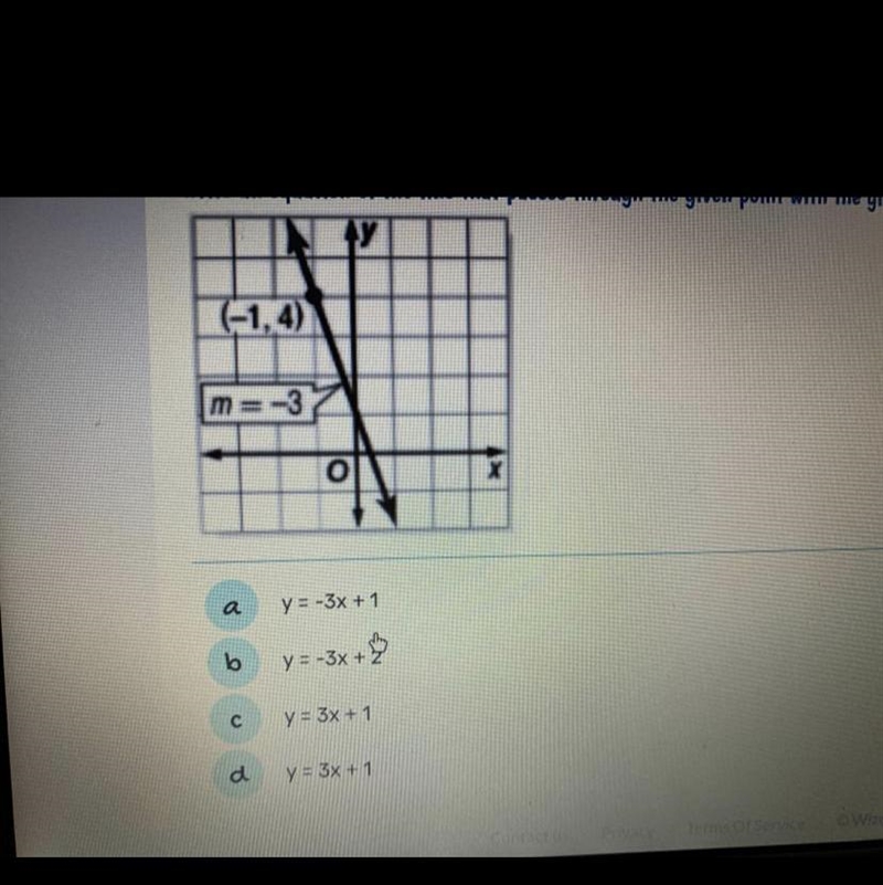 Write an equation of the line that passes through the given point with the given slope-example-1