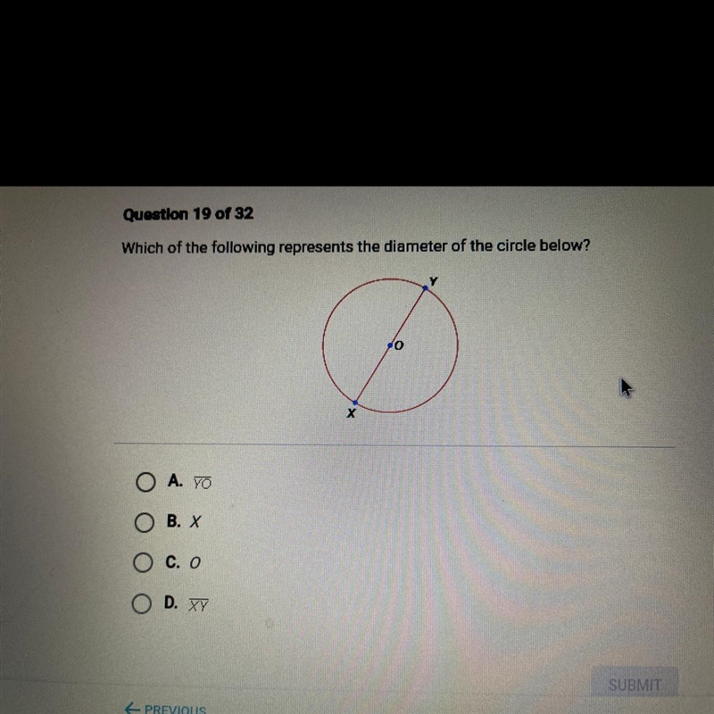 Which of the following represents the diameter of the circle below?-example-1