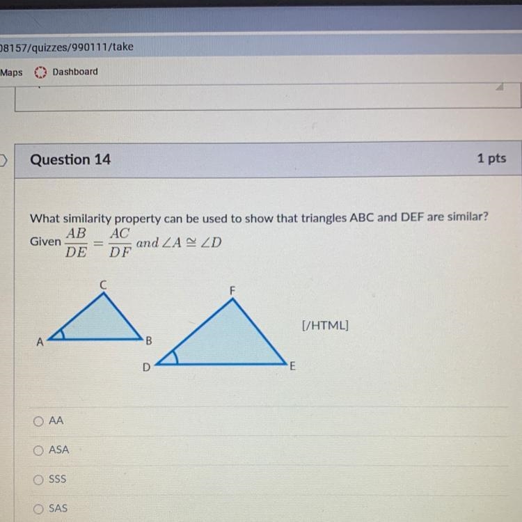 What similarity property can be used to show that triangles ABC and DEF are similar-example-1