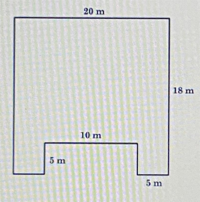 Find the area of the figure. All angles are right angles. A. 58m^2 B. 295m^2 C. 310m-example-1