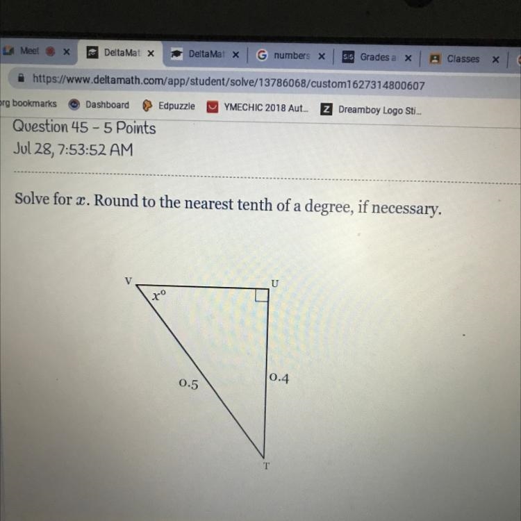 Solve for x . Round to the nearest tenth of a degree, if necessary.-example-1