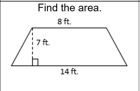 A=1/2h(b+b) a 77 ft sq. b 29 ft sq c 154 ft sq d 392 ft sq.-example-1