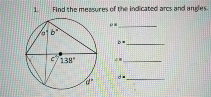 Find the measure of the indicated aces and angles-example-1