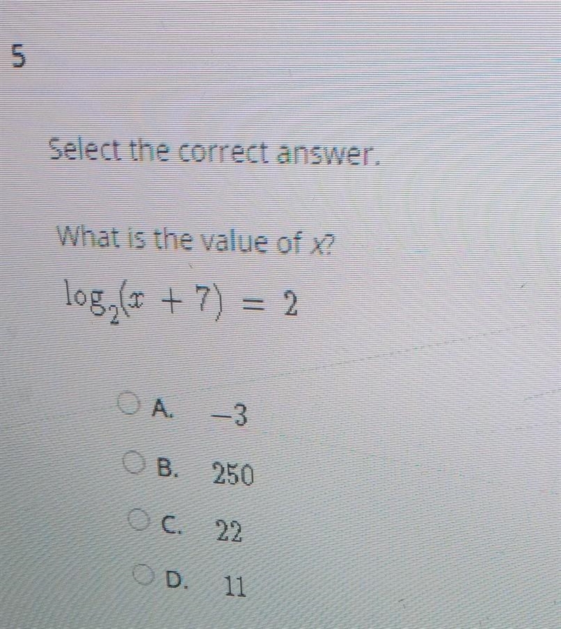 PLS HELP!! what is the value of x? log2(x+7) = 2​-example-1