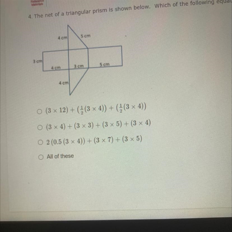 HELP The net of a triangular prism is shown below. Which of the following equations-example-1