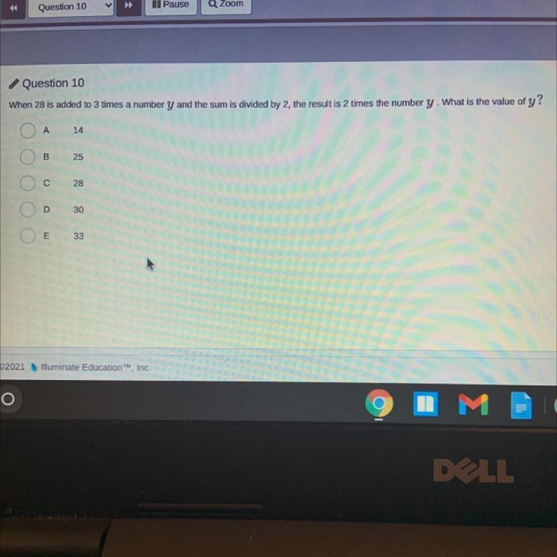 When 28 is added to 3 times a number y and the sum is divided by 2, the result is-example-1