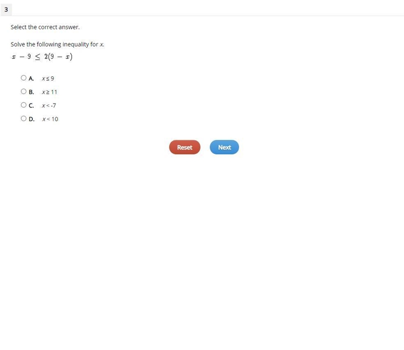 Select the correct answer. Solve the following inequality for x.-example-1