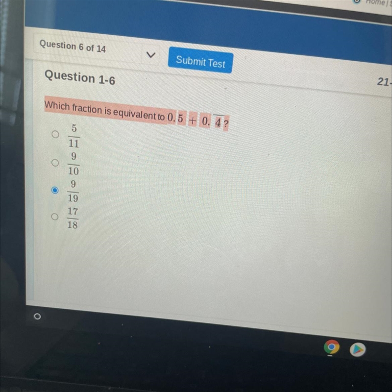 What fraction is equivalent to 0.5 + 0.4-example-1