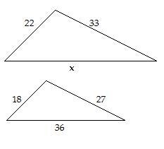 Find the length of x . Assume the triangles are similar.-example-1