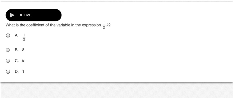 What is the coefficient of the variable in the expression 1/8k-example-1