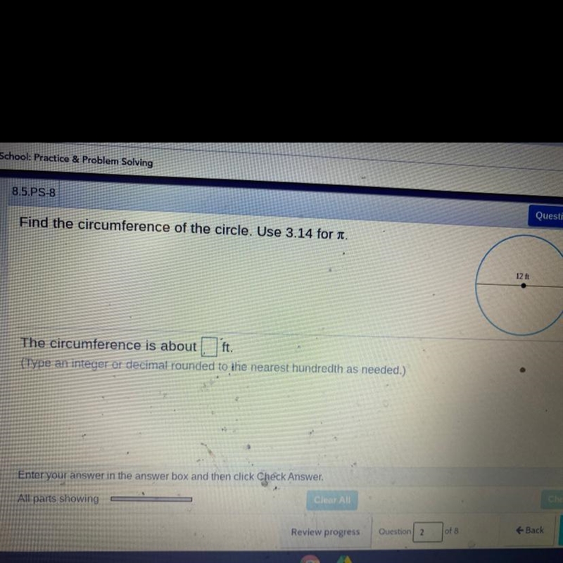 Find the circumference of the circle. Use 3.14 The circumference is about ______cm-example-1