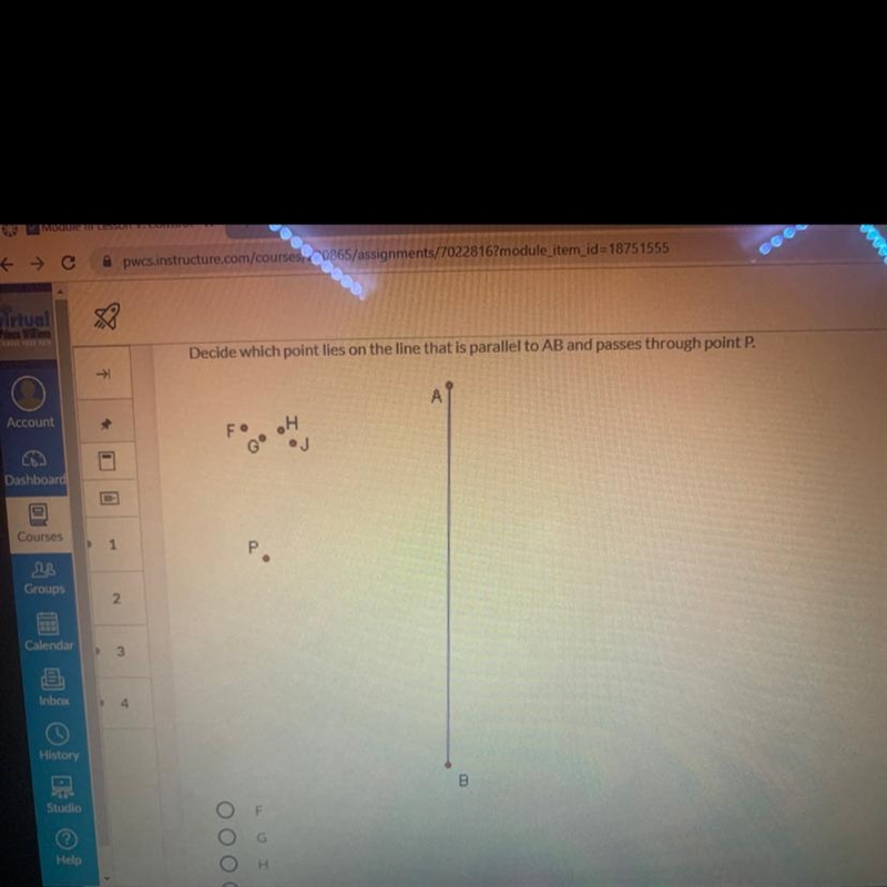 Decide which point lies on the line that is parallel to AB and passes point P. (fourth-example-1