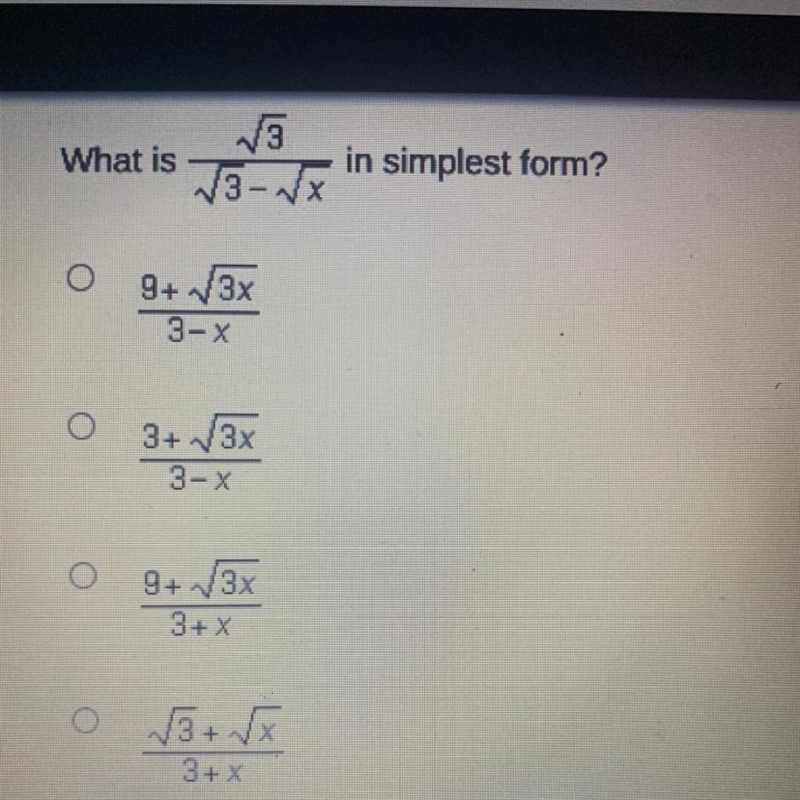 What is √3/√3-√x In simplest form?-example-1