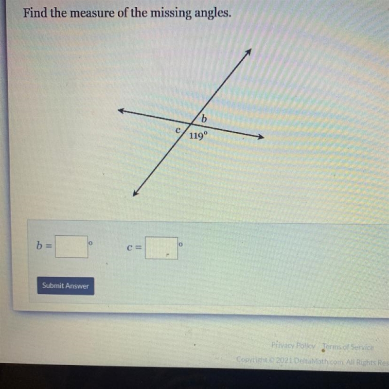 Find the measure of the missing angles. b = C=-example-1