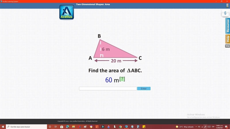 Find the area of abc 6m 20m 60m-example-1