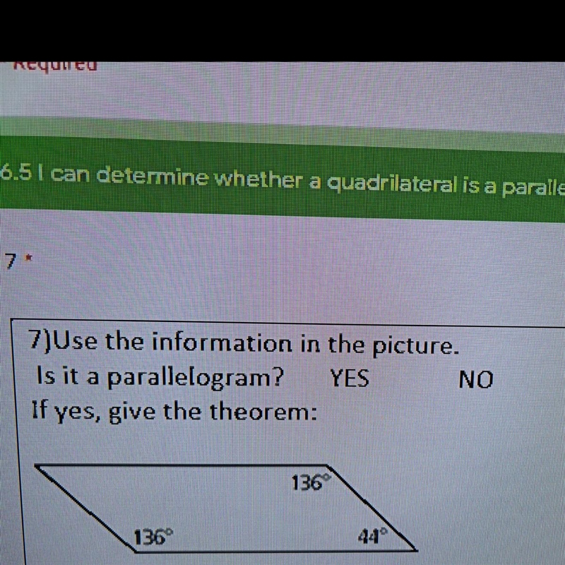 Use the information in the picture. Is it a parallelogram? YES NO If yes, give the-example-1