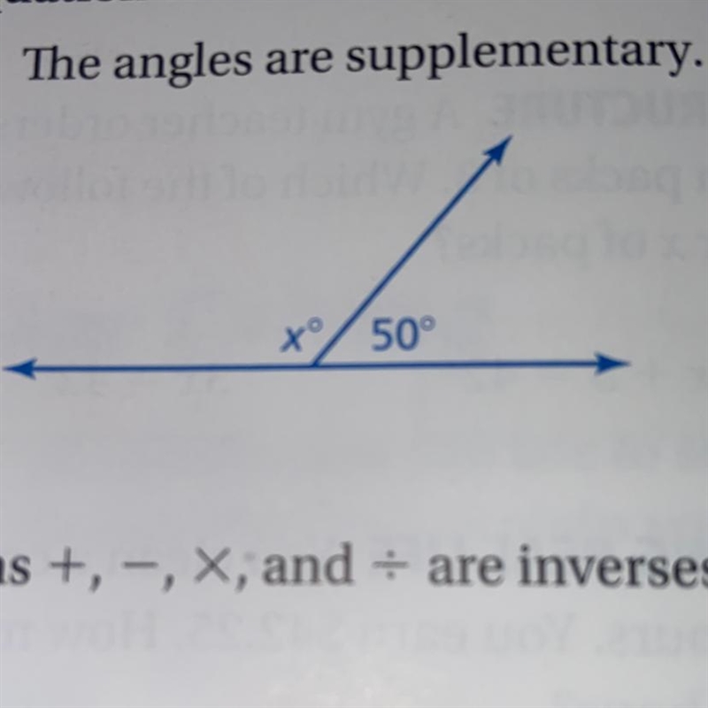 The angles are supplementary 50° and x°-example-1