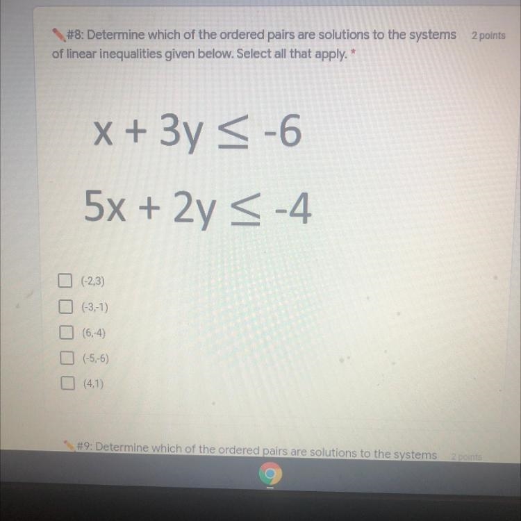 Determine which of the ordered pairs are solutions to the systems of linear inequalities-example-1