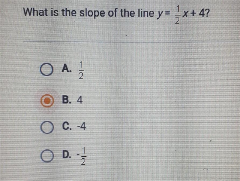 What is the slope of the line y = 1/2-x+4?​-example-1