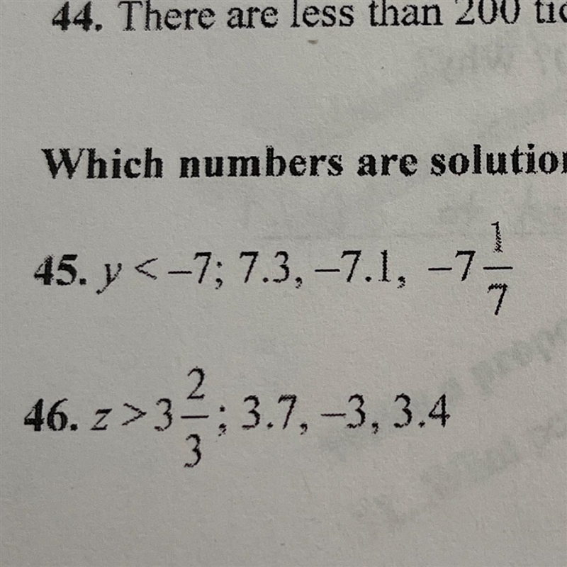 Which numbers are solutions of each inequality?-example-1