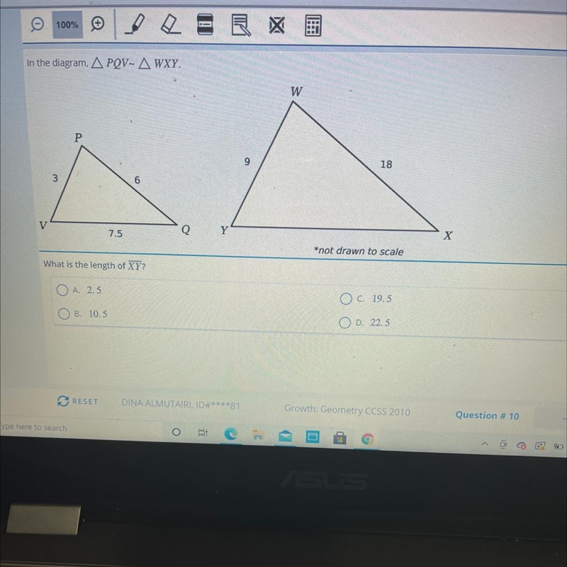 PLEASE I NEED HELP ASAP In diagram triangle PQV and triangle WXY . What is length-example-1