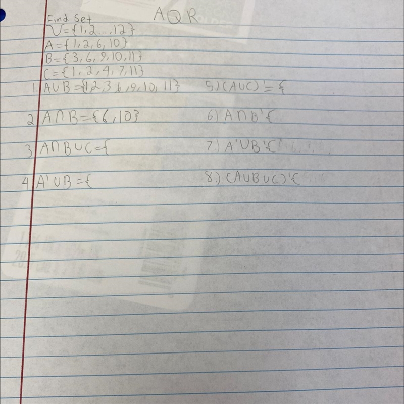 Find set A={1, 2, 6, 10} B={3, 6, 9, 10, 11} C = {1, 2, 4, 7, 11}-example-1