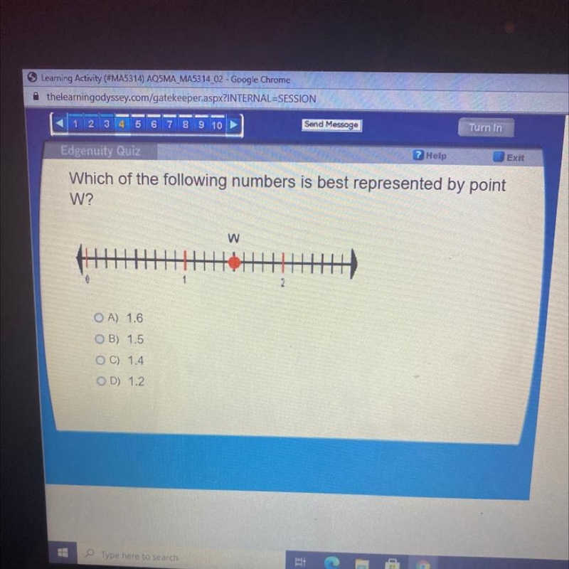 which of the following numbers is best represented by point W? , Can someone please-example-1