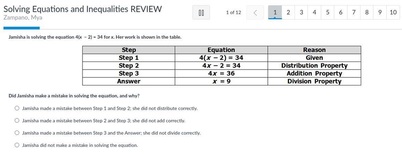 PLSS HELP ASAP!!! I need to know where she went wrong in solving the equation-example-1