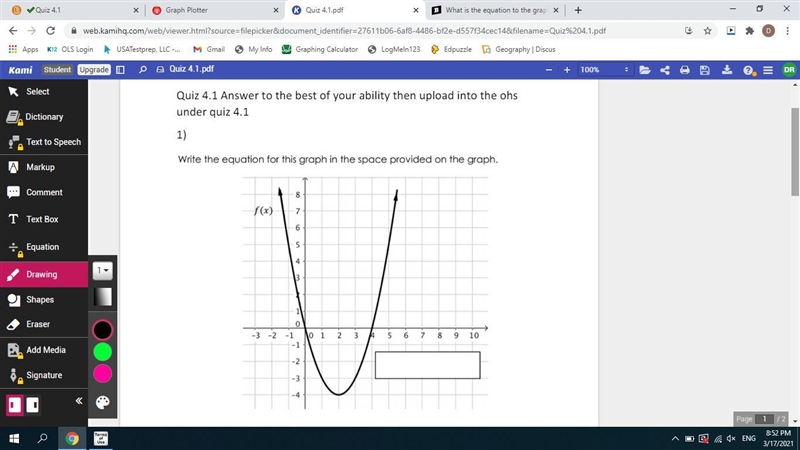 What is the equation for the graph on question 1-example-1