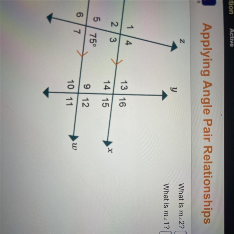 Help please!! Geometry Applying angle pair relationships-example-1