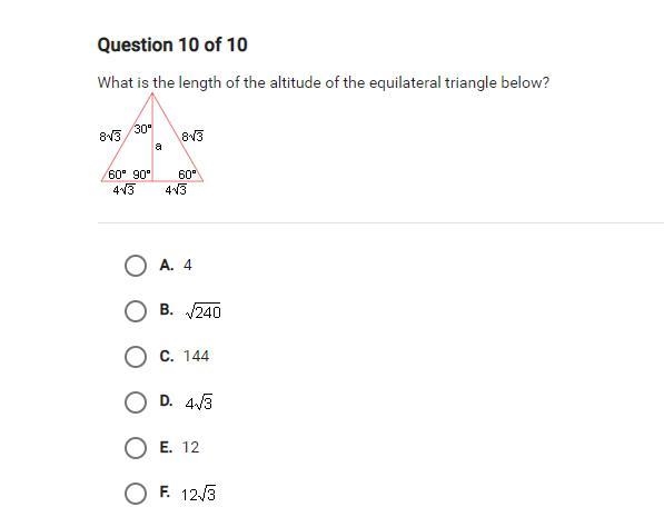 What is the length of the altitude of the equilateral triangle below?-example-1