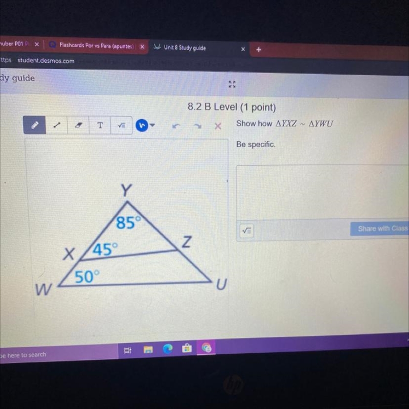 Help. I have no idea how to do this , just show how angle YXZ and angle YWU are equal-example-1