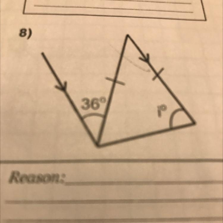 Calculate the missing angle and give a reason for your answer.-example-1