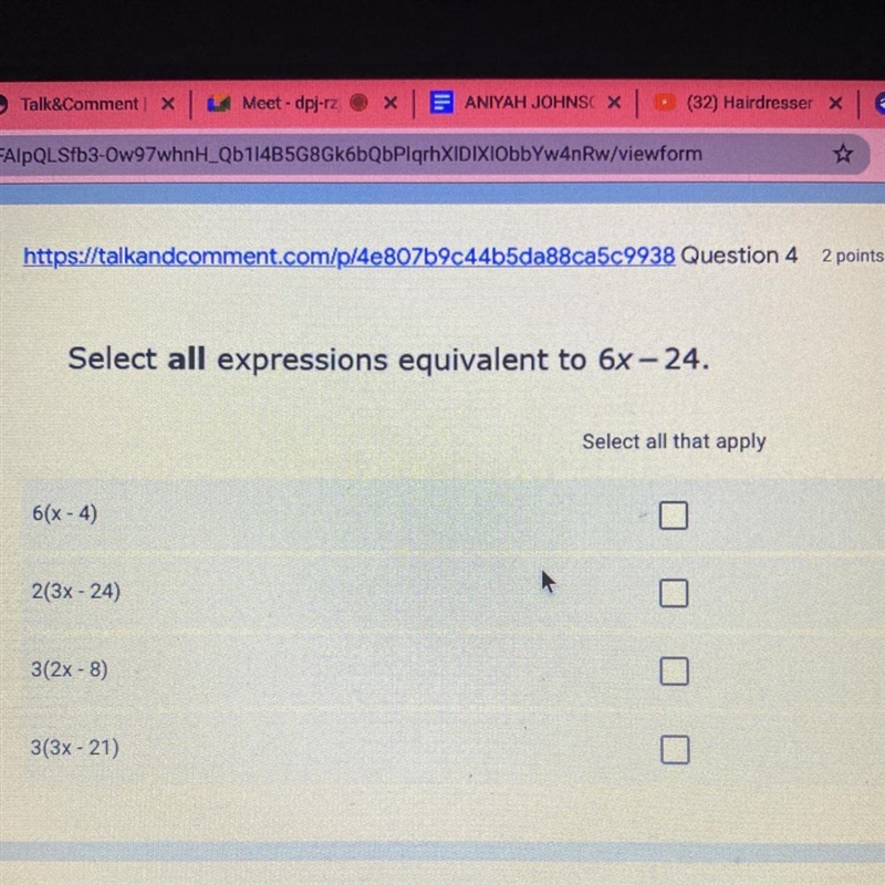 Select all expressions equivalent to 6x- - 24.-example-1