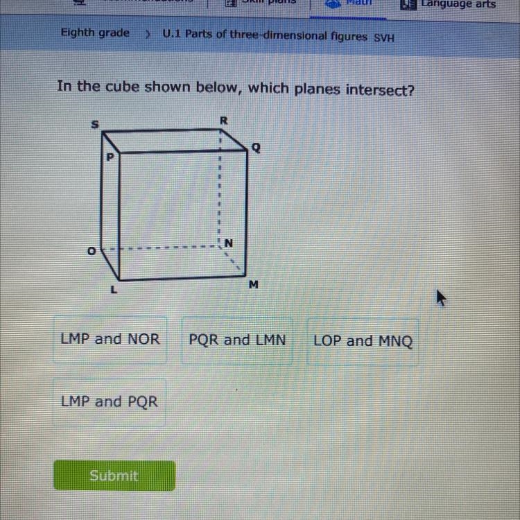 In the cube shown below,which planes intersect-example-1