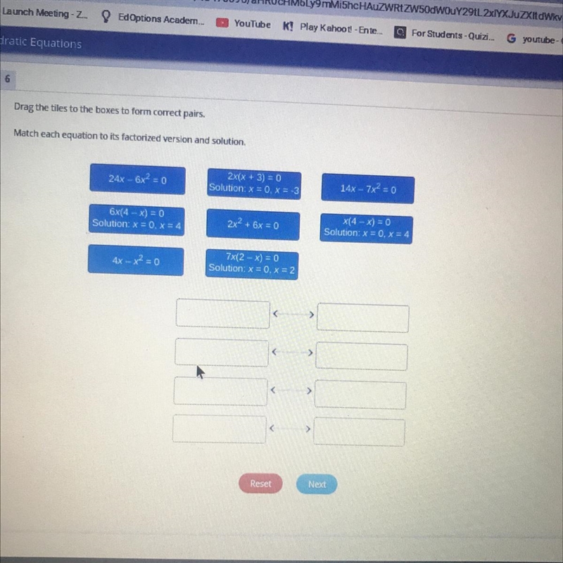 5 Drag the tiles to the boxes to form correct pairs Match each equation to its factorized-example-1