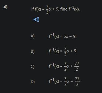 If f(x) = 2/3x + 9, find f^-1(x)-example-1