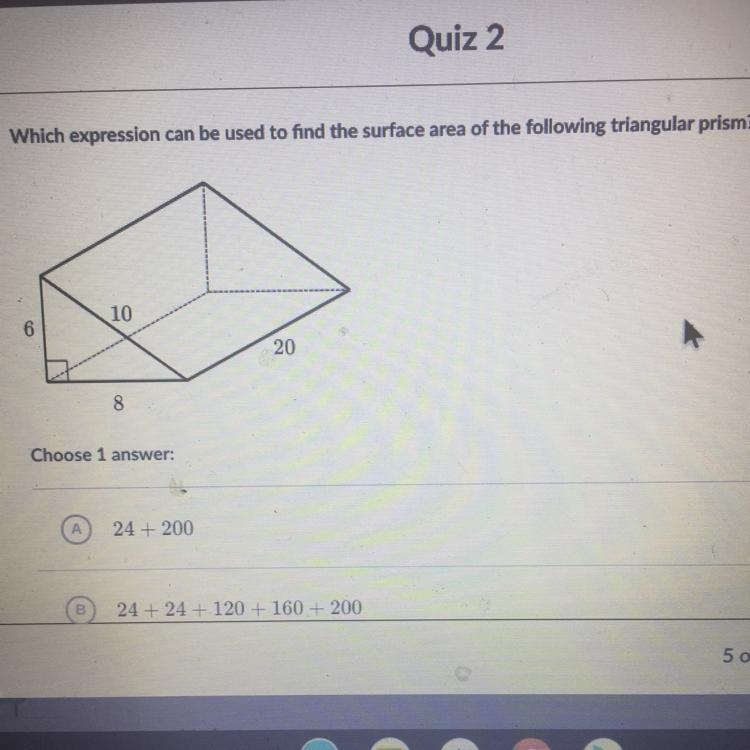 Which expression can be used to find the surface area of the following triangular-example-1