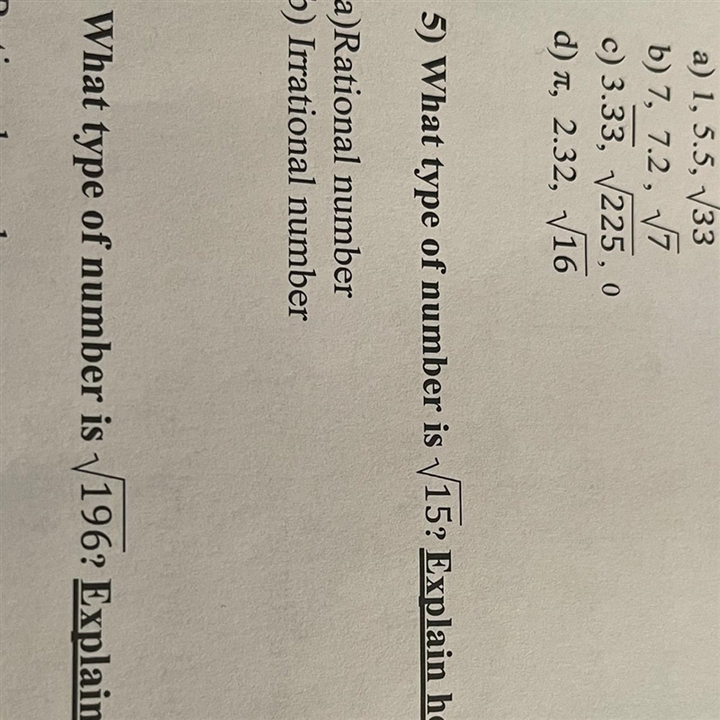 What type of number is 15 squared ? Explain how you know. a)Rational number b) Irrational-example-1