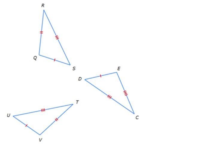 Need help with the correct answer please! Thank you. Which two triangles are congruent-example-1