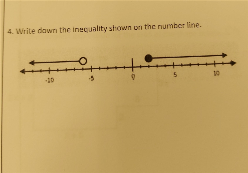 Write down the inequality shown on the number line​-example-1