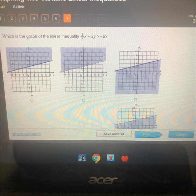 Which is the graph of the linear inequality x - 2y > -6? -10- 2 108 0 o-example-1