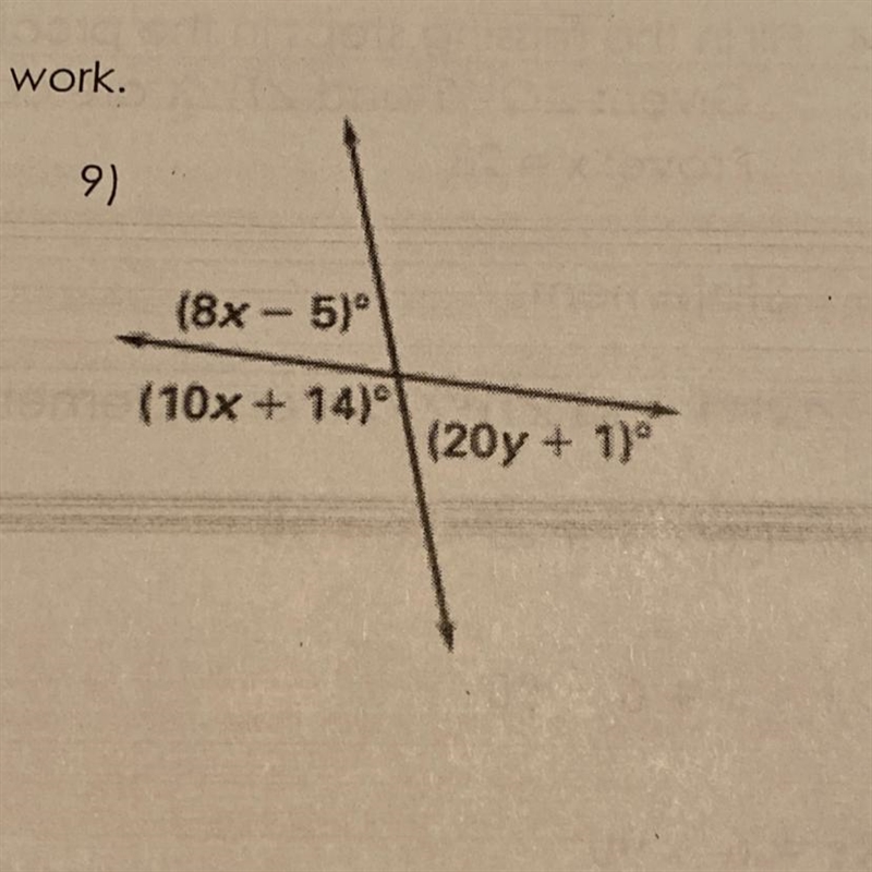 Find the values of x and y. Show all your work.-example-1