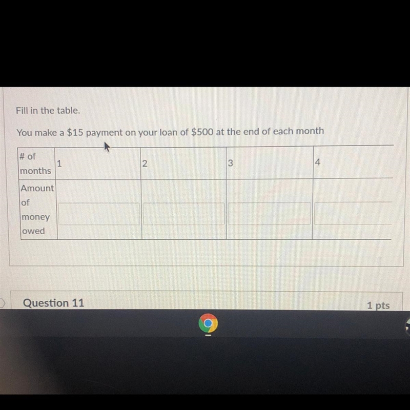 HELPP???!! Due tomorrow!! Fill in the table. You make a $15 payment on your loan of-example-1